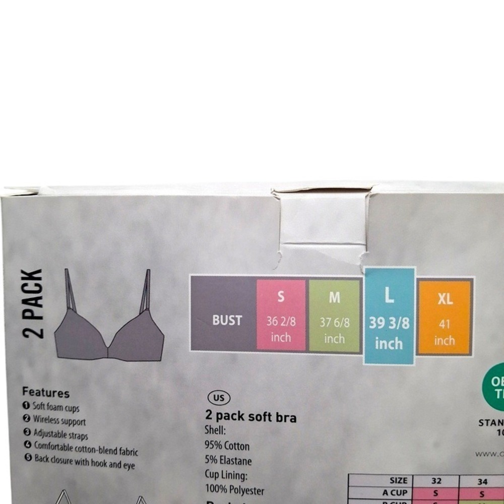 Serra Women Soft Bra Wireless Large Black 2 Pack Cotton Blend Comfort Basics - Picture 7 of 9